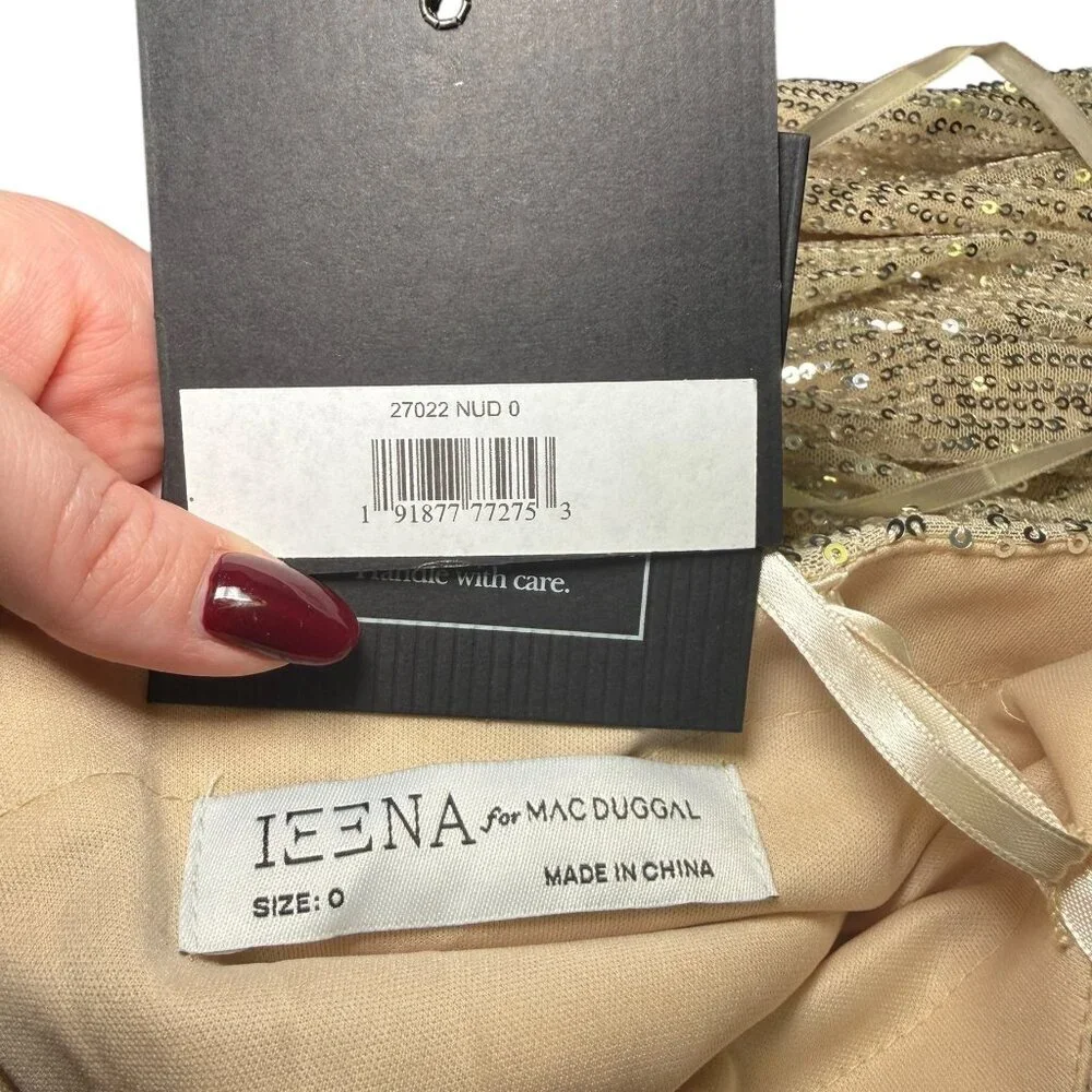 Ieena for Mac Duggal Sequin Cutout Midi Dress Nude Silver Size 0 - Picture 5 of 5